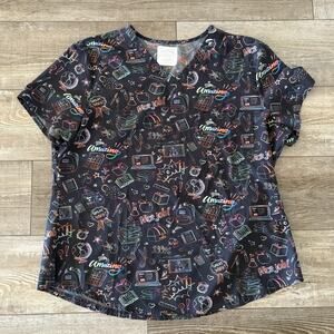 Cherokee Scrubs School Nurse Gray V Neck‎ Top Size XL School Supplies Print